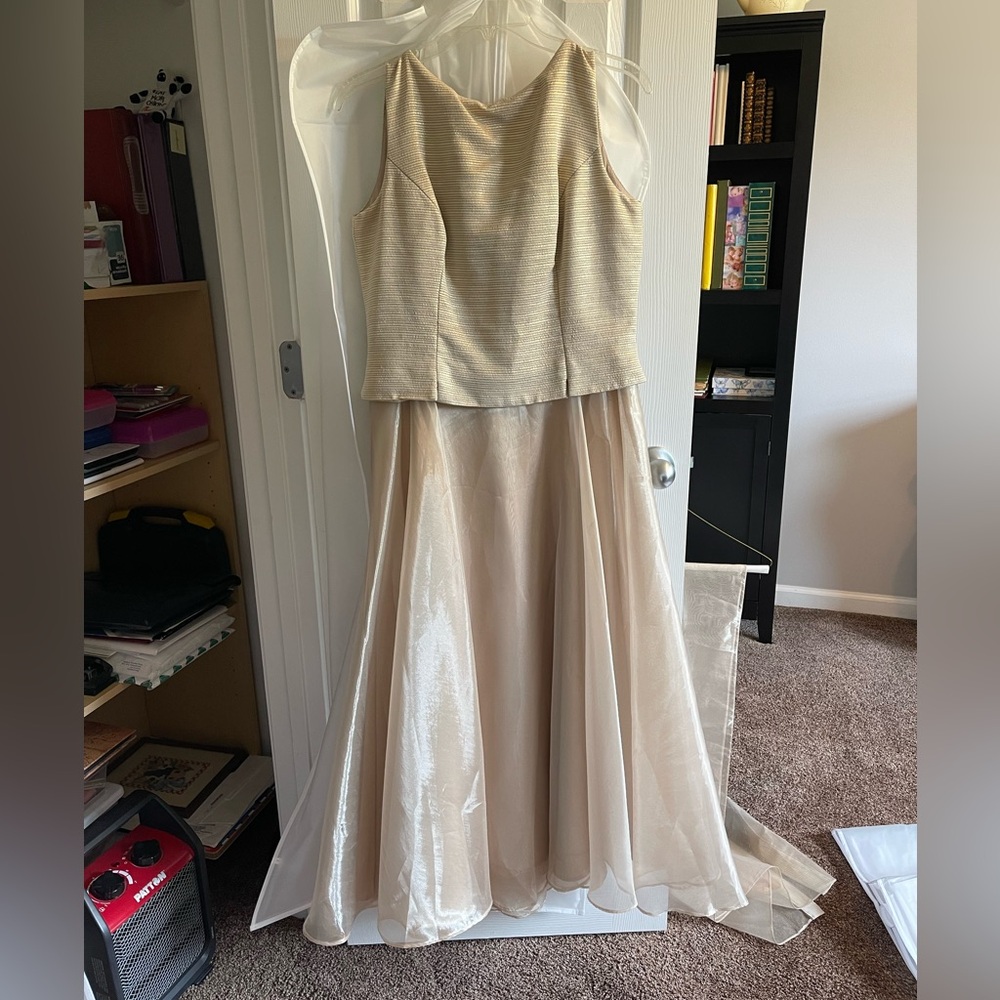 Gold bridesmaid dress/evening gown with shawl. Elegant for many events.
